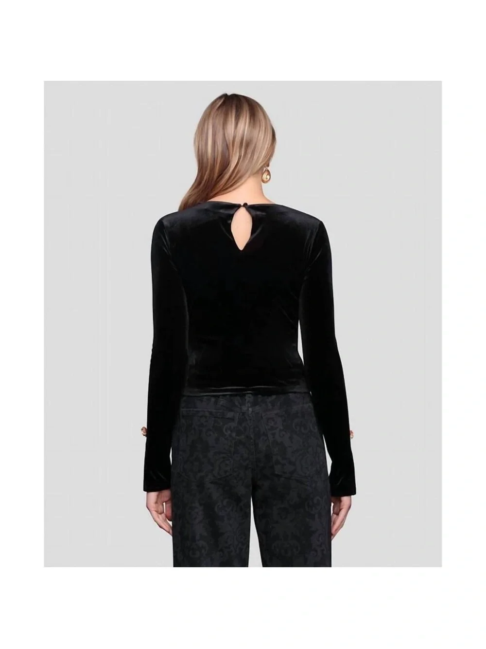 NWT AVEC LES FILLES Women's Long Sleeve Rose Button Velvet Top Sz XS - Picture 3 of 4